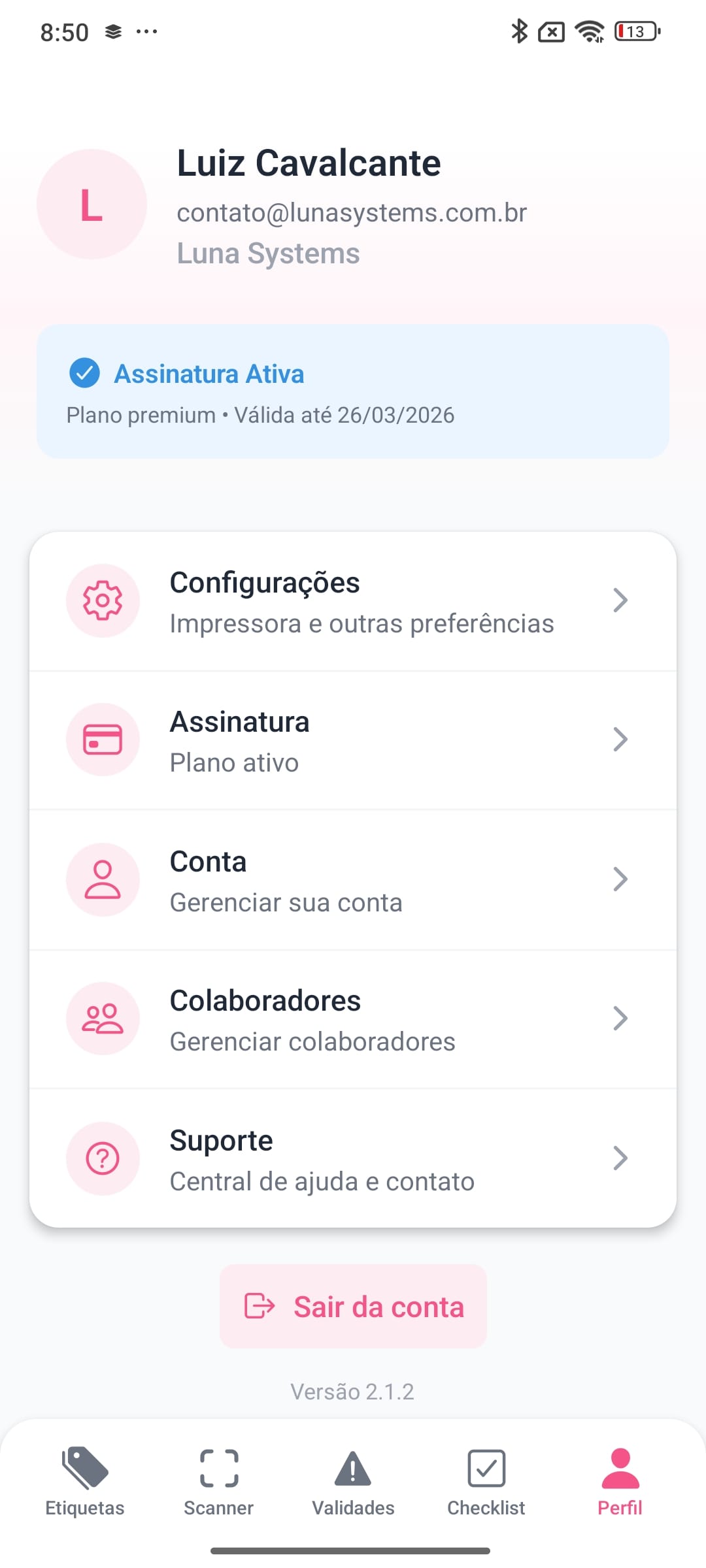 Tela do app: Perfil